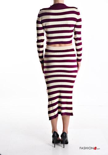 Conjunto manga larga canalé cuello redondo a rayas con elástico con abertura - ph 2