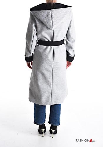 Casaco com capuz com cinto com bolsos com botões com forro - ph 2