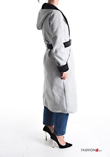 Casaco com capuz com cinto com bolsos com botões com forro - ph 3