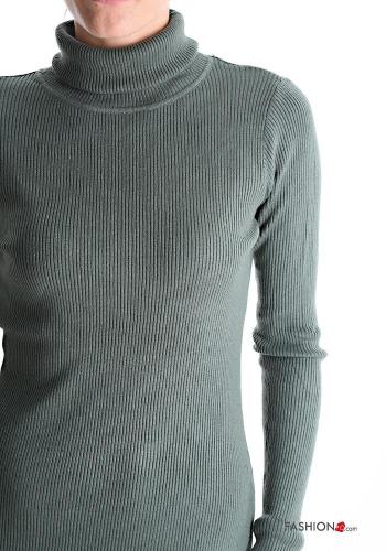 Vestido manga larga canalé por la rodilla de cuello alto - ph 4