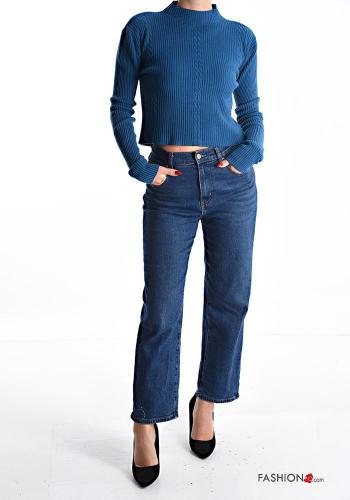 Maglione maniche lunghe costine corto a collo alto - ph 5