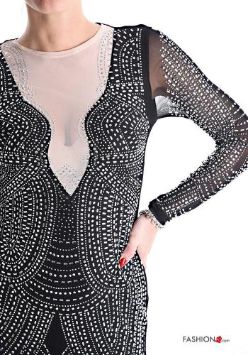 Vestido corto manga larga tubo con cremallera con brillantes - ph 4