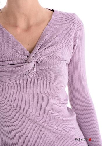 Camisola em jersey canelado manga comprida gola V com nó - ph 4