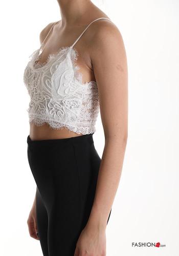 Top sin mangas encaje corto con copas con cuello en v con elástico - ph 2
