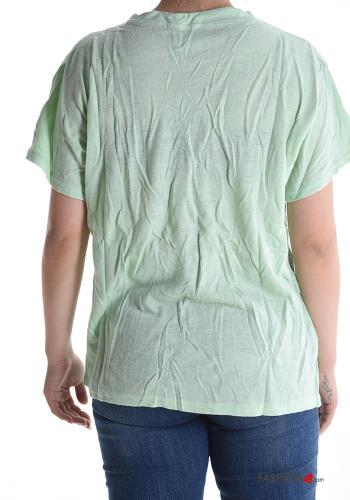 short sleeve crew neck T-shirt with rhinestones - ph 2