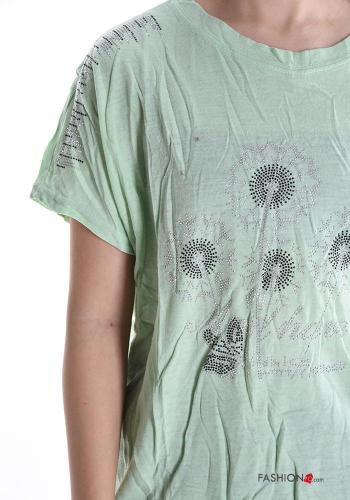 short sleeve crew neck T-shirt with rhinestones - ph 4