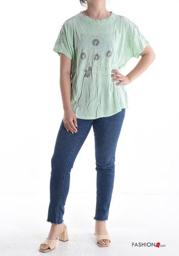 short sleeve crew neck T-shirt with rhinestones - ph 5
