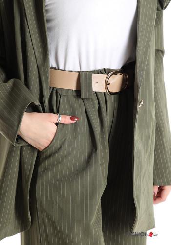 Traje de mujer con botones con bolsillos con cinturón con elástico con forro - ph 4