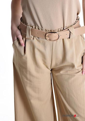 Pantalones wide leg con bolsillos con cinturón con elástico - ph 4