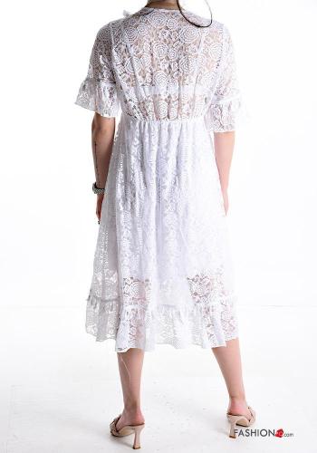 Robe en Coton manches courtes détail dentelle manches à volant à col en V - ph 5