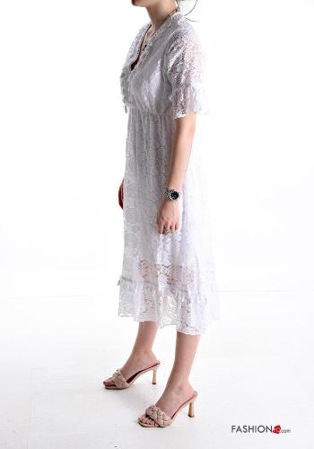 Robe en Coton manches courtes détail dentelle manches à volant à col en V - ph 6