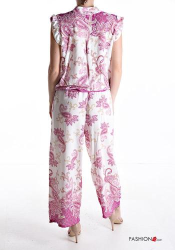 kurze ärmel wide leg zweiteilige Set mit Gürtel mit Knöpfen - ph 2