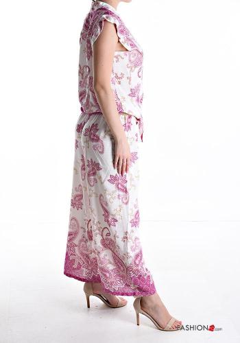kurze ärmel wide leg zweiteilige Set mit Gürtel mit Knöpfen - ph 3