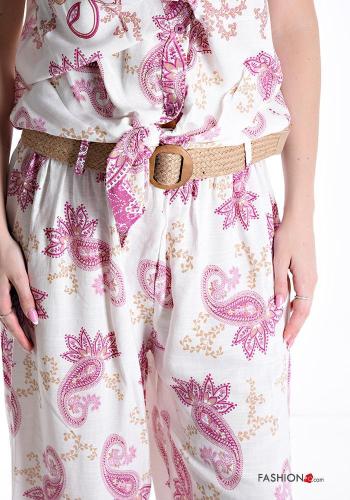 kurze ärmel wide leg zweiteilige Set mit Gürtel mit Knöpfen - ph 4