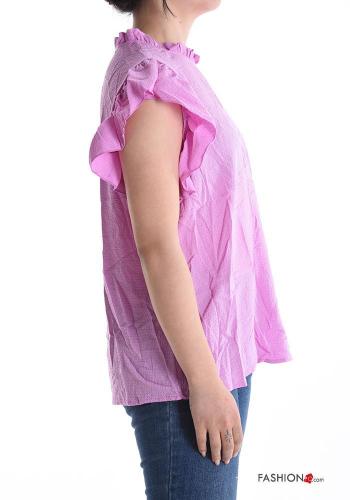 short sleeve ruffle sleeve Top with buttons - ph 3