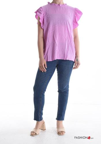 short sleeve ruffle sleeve Top with buttons - ph 5