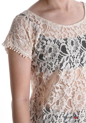 short sleeve crew neck lace trim Top - ph 4