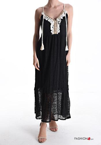 lace trim sleeveless Dress with flounces with v-neck - ph 4