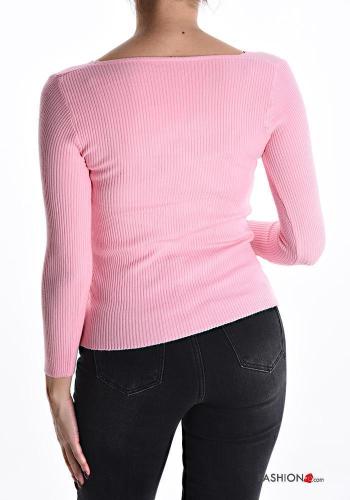 Maglione costine maniche lunghe scollo a V - ph 2
