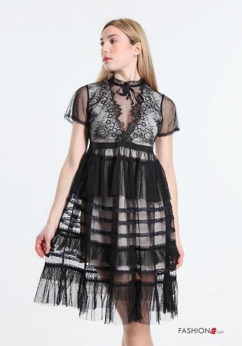 Vestido manga corta por la rodilla encaje mangas de tul con volantes con lazo - ph 2