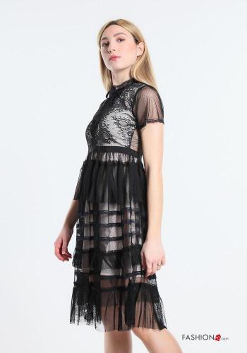 Vestido manga corta por la rodilla encaje mangas de tul con volantes con lazo - ph 3