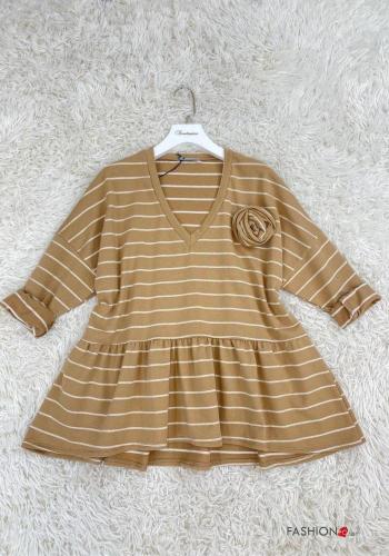 Striped Cotton Long sleeved top with flounces with v-neck - ph 2