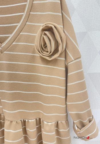 Striped Cotton Long sleeved top with flounces with v-neck - ph 3