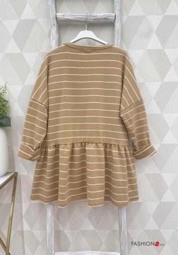 Striped Cotton Long sleeved top with flounces with v-neck - ph 4