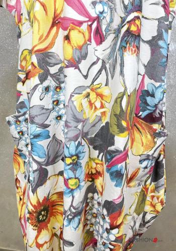 Abito in Cotone maniche lunghe Fantasia floreale con tasche - ph 2