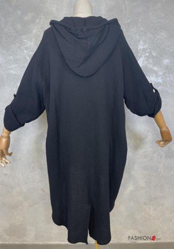Robe en Coton à boutons avec ceinture manches à trois-quarts à capuche - ph 3
