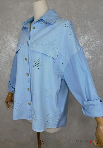 Giacca in Cotone oversize Fantasia ricamata con bottoni con tasche - ph 2
