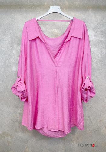 Blusa in Lino con colletto maniche a tre quarti con bottoni scollo a V - ph 3