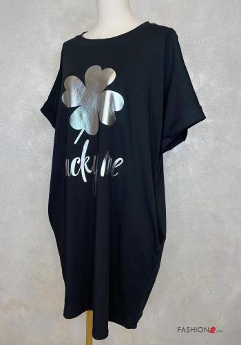 Patterned short sleeve Cotton Dress with pockets - ph 3