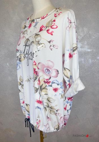 Floral Cotton Long sleeved top with drawstring - ph 2