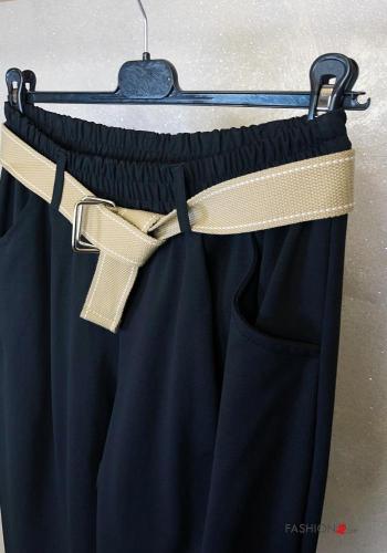 Hose aus Baumwolle mit Gürtel mit gummizug mit Taschen - ph 3