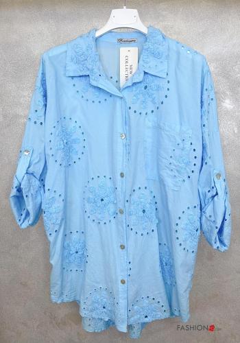 Camicia in Cotone con colletto Fantasia ricamata con bottoni - ph 4