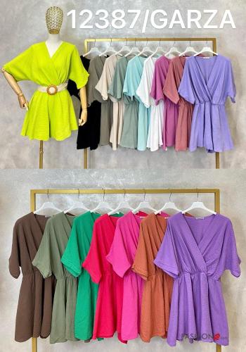 short sleeve mini Cotton Jumpsuit with v-neck - ph 2