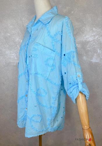 Camicia in Cotone con colletto Fantasia ricamata con bottoni con tasche - ph 2