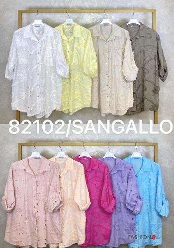 Camicia in Cotone con colletto Fantasia ricamata con bottoni con tasche - ph 3