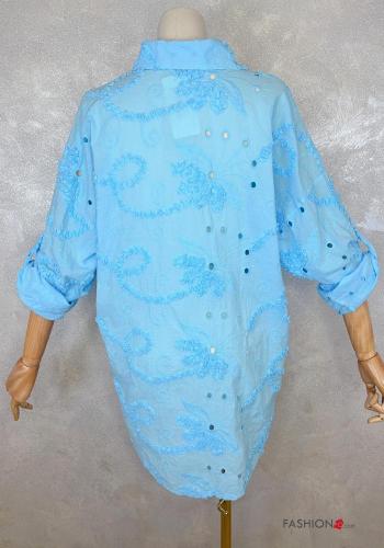 Camicia in Cotone con colletto Fantasia ricamata con bottoni con tasche - ph 4
