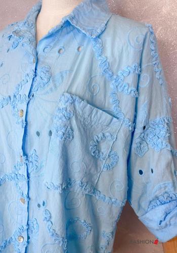 Camicia in Cotone con colletto Fantasia ricamata con bottoni con tasche - ph 5