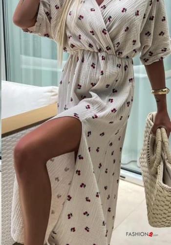 Vestido em Algodão manga curta Padrão Estampado gola V com fenda - ph 2