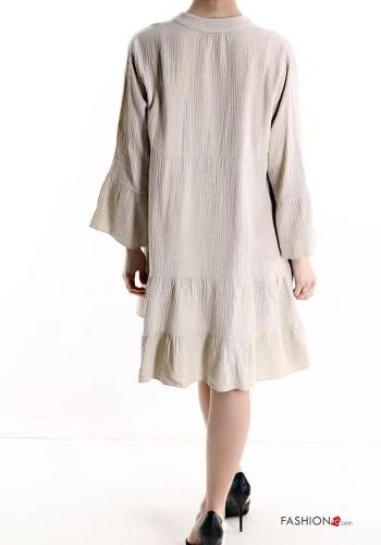 long sleeve Cotton Dress with flounces with v-neck with buttons - ph 5
