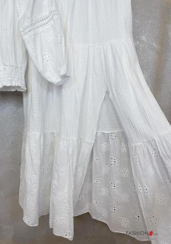 Coordinato in Cotone Fantasia ricamata scollo alla bardot in pizzo sangallo con elastico con balze con spacco - ph 7