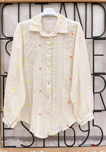 Camicia in Cotone maniche lunghe con colletto Fantasia cuore con bottoni - ph 2