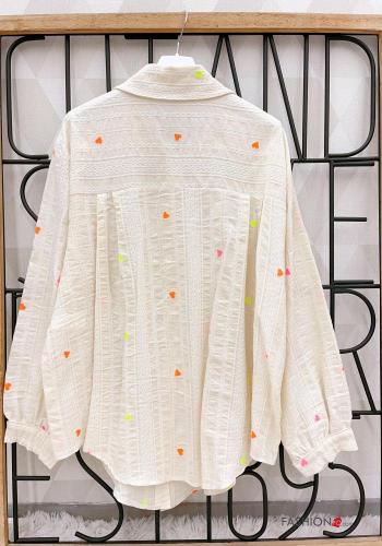 Camicia in Cotone maniche lunghe con colletto Fantasia cuore con bottoni - ph 3