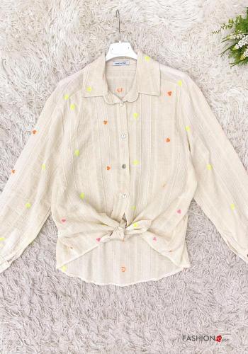 Camicia in Cotone maniche lunghe con colletto Fantasia cuore con bottoni - ph 4