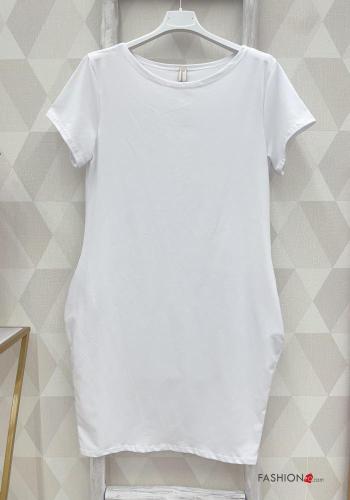 short sleeve crew neck Cotton Dress with pockets - ph 2