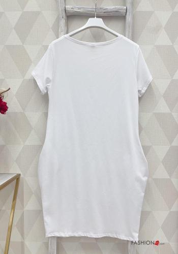 short sleeve crew neck Cotton Dress with pockets - ph 3