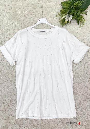 T-shirt in Cotone maniche corte girocollo Fantasia ricamata - ph 2